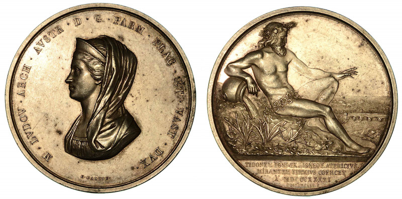 MARIA LUIGIA D'AUSTRIA, 1815-1847. PONTE SUL TORRENTE TIDONE. Medaglia in argent...