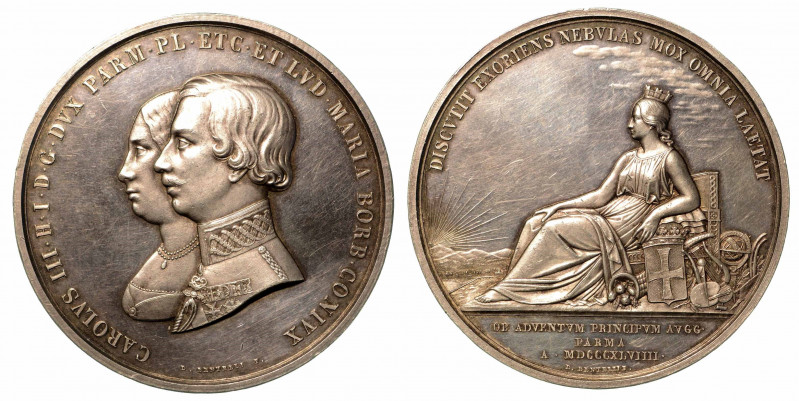 PARMA. Lotto di due medaglie.

INGRESSO DI CARLO III DI BORBONE, 1849-1854. Ne...