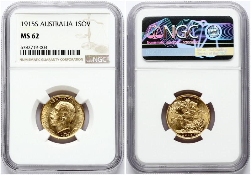 Australia 1 Sovereign 1915 S George V (1910-1936). Obverse: Bust of King George ...