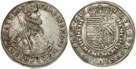 Austria 1 Thaler 1617 Graz. Ferdinand Archiduke (1590-1619). Obverse: Portrait half size with armour that forms an angle forward, with sceptre at righ...