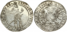 Austria Bohemia 1 Thaler 1623 (ak) Joachimsthal. Ferdinand II (1619-1637). Obverse: Crowned and armored figure of Ferdinand standing right; holding sc...
