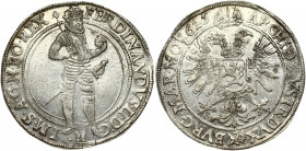 Austria Bohemia 1 Thaler 1625 Prague. Ferdinand II (1619-1637). Obverse: Crowned and armored figure of Ferdinand standing right; holding scepter and g...