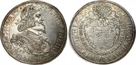 Austria 1 Thaler 1648 Graz. Ferdinand III (1637-1657). Obverse: Laureate bust right with lion head on the shoulder within a circle; the top of the hea...