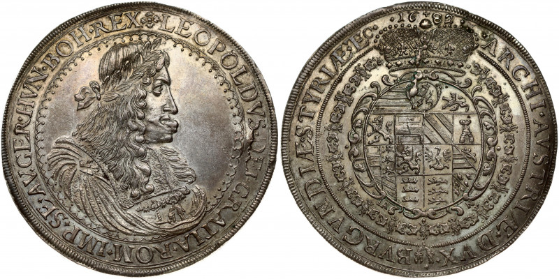 Austria 2 Thaler 1682 Graz. Leopold I (1657-1705). Obverse: Laureate portrait fa...