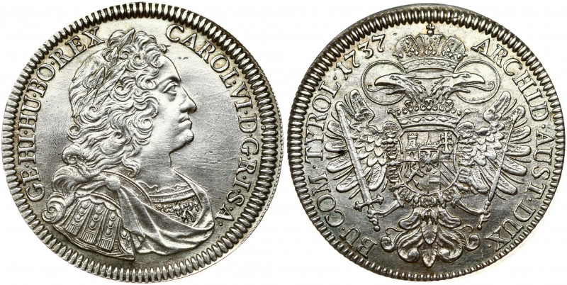 Austria 1 Thaler 1737 Hall. Charles VI (1711-1740). Obverse: Portrait right; the...