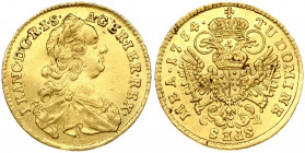 Austria 1 Ducat 1754 CA Vienna. Franz I (1745-1765). Obverse: Portrait right. Lettering: FRANC·D:G·R·I·S·A· GER·IER·REX·. Reverse: Imperial eagle with...