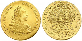 Austria 2 Ducat 1774 E H-G Karlsburg. Joseph II(1765-1790). Obverse: Laureate portrait facing right; mint mark below bust; legend around starts at 1 o...