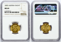 Austria 1 Ducat 1895 Franz Joseph I(1848-1916). Obverse: Laureate head right; heavy whiskers. Reverse: Crowned imperial double eagle. Gold 3.49g. KM 2...