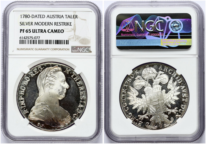 Austria 1 Thaler 1780 SF Restrike. Maria Theresia(1740-1780). Obverse: Bust righ...