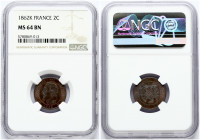 France 2 Centimes 1862K Napoleon III(1852-1870). Obverse: Laureate head left. Reverse: Denomination within wreath. Bronze. KM-796.6. NGC MS 64 BN ONLY...
