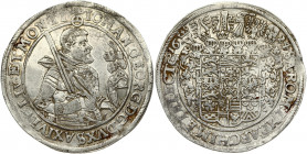 Germany SAXONY 1 Thaler 1624 Johann Georg I (1615-1656). Obverse: Half-length armored figure to right; holding sword over right shoulder and helmet in...