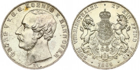 Germany Hannover 2 Thaler 1866B George V (1851-1866).Obverse: Head left. Obverse Lettering: GEORG V v.G.G.KONIG v.HANNOVER B. Reverse: Crowned arms wi...
