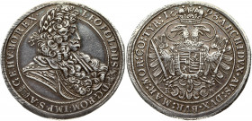 Hungary 1 Thaler 1698 KB Leopold I (1657-1705). Obverse: Laureate bust looking right; curly wig; bust breaks through the inner circle Hungarian shield...