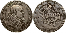 Italy Papal States 1 Piastra (1634) VIVIT DEVS - St. Michael trampling demons. Urban VIII (1623-1644). Obverse: Bust to right. Lettering: VRBANVS VIII...