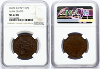 Italy PAPAL STATES 1 Baiocco 1839-IXR Gregory XVI (1831-1846). Obverse: Legend around Papal arms. Lettering: GREGORIVS·XVI PONT·MAX·A·VII R. Reverse: ...