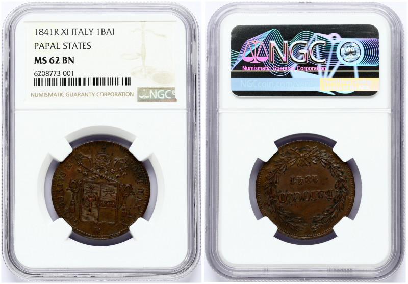 Italy Papal States 1 Baiocco 1841R Gregory XVI (1831-1846). Obverse: Legend arou...