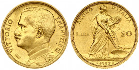Italy 20 Lire 1912R Vittorio Emanuele III (1900-1946) Obverse: Bust of King Vittorio Emanuele III in high uniform. Below; at left; a knot in a rectang...