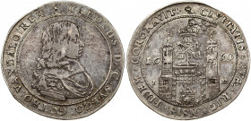 Latvia Livonia 1 Thaler 1660 Riga. Charles XI (1660-1697). SWEDISH OCCUPATION. Obverse: Young bust facing right surrounded by legend. Lettering: CAROL...