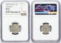 Lithuania 1/2 Grosz 1550 Vilnius. Sigismund II Augustus (1545-1572). Obverse: Knight rider with a sword riding toward the left. Lettering: MONETA MAGN...