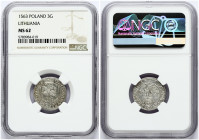Lithuania 3 Groszy 1563 Vilnius. Sigismund II Augustus (1545-1572) Obverse: Stripped S in monogram. Reverse: Rider Knight - Vytis in shield. Ending of...