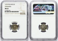 Lithuania 2 Denar 1570 Vilnius. Sigismund II Augustus (1545-1572) Obverse: Zygmunt II August (Sigismund) monogram; dividing date. Lettering: AS 15-70....