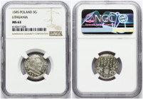Lithuania 3 Groszy 1595 Vilnius. Sigismund III Vasa (1587-1632) Obverse: Crowned bust facing right with a longer; pointed beard surrounded by legend. ...
