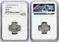 Lithuania 1 Grosz 1614 HW Vilnius. Sigismund III Vasa (1587-1632) Obverse: Displayed eagle in inner circle. Reverse: Rider on the horse. Inscription e...