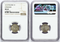 Lithuania 1 Solidus 1615 Vilnius. Sigismund III Vasa (1587-1632). Obverse: Monogram and inscription. Lettering: SIG III DG REX PO M D L 1-5 S. Reverse...