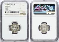 Lithuania 1-1/2 Groszy 1619 Vilnius. Sigismund III Vasa (1587-1632). Obverse: Crowned arms; titles of Sigismund III. Lettering: SIG III D G RE P M D L...