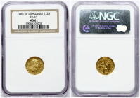 Lithuania 1/2 Ducat 1665 TLB/HKPL John II Casimir Vasa (1649-1668). Obverse: Laureate head of Johann Casimir right. Obverse Legend: IOA CAS REX PO S. ...