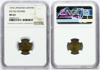 Lithuania 1 Centas 1925 Reverse Trial Strike. Obverse: Uniface. Reverse: Value within circle divides stem of flowers. Lettering: VIENAS 1 CENTAS. Edge...