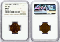 Lithuania 10 Centų 1925 Reverse Trial strike. Reverse: Value to right of sagging grain ears. Lettering: 10 CENTŲ. Edge: Plain. Aluminium-bronze. KM TS...