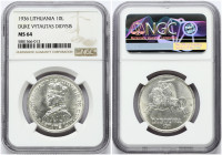 Lithuania 10 Litų 1936 Vytautas. Obverse: National arms of Lithuania above the country name and the date at the bottom. Lettering: LIETUVA 1936. Rever...