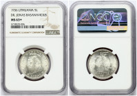 Lithuania 5 Litai 1936 Jonas Basanavičius. Obverse: National arms and date. Lettering: LIETUVA 1936. Reverse: Jonas Basanavičius facing left. Letterin...