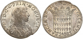 Monaco 1/2 Ecu 1666 (sd) Louis I (1662-1701). Obverse: Louis I bust facing right. Obverse Lettering: LVD·I·D·G·PRIN·MONOECI·. Reverse: Crowned shield ...