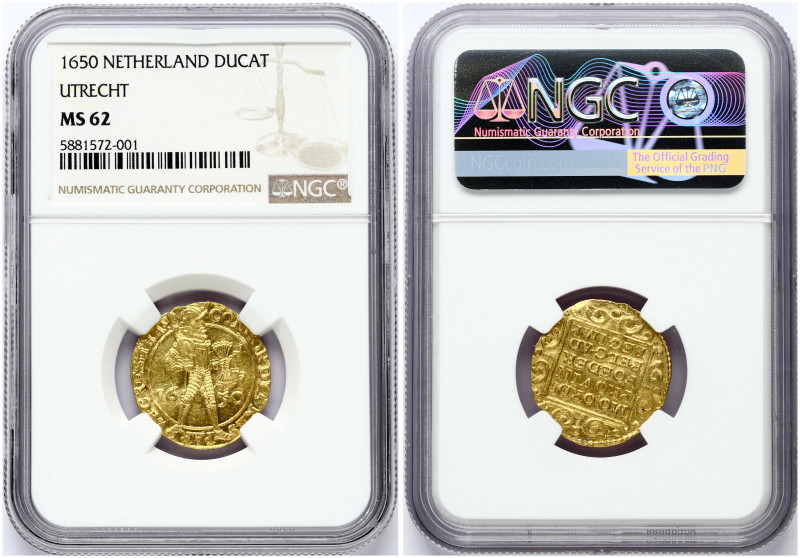Netherlands UTRECHT 1 Ducat 1650 Obverse: Standing, armored knight holding bundl...