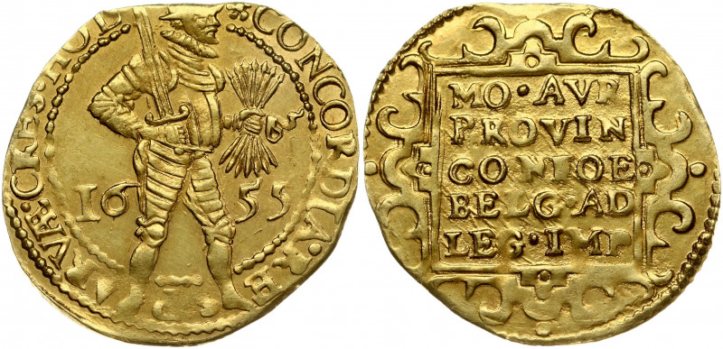 Netherlands HOLLAND 2 Ducat 1655 Obverse: Armored; standing Knight holding bundl...