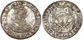 Poland Gdansk 1 Ort 1657 DL John II Casimir Vasa (1649-1668). Obverse: Bust king's head facing right and an inscription around it. Reverse: The coat o...