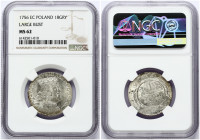 Poland 18 Groszy 1756 EC Large Bust. August III(1733-1763). Obverse: Crowned bust right. Obverse Legend: D • G • AUGVSTVS • III • REX • POLONIARUM. Re...