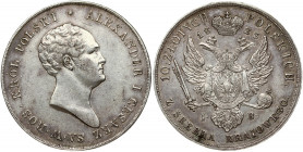 Russia For Poland 10 Zlotych 1823 IB Alexander I (1801-1825). Obverse: Head right. Lettering: * ALEXANDER I CESARZ SA·W·ROS·KROL POLSKI. Reverse: Crow...