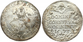 Switzerland Zürich 1 Thaler 1673 Obverse: Arms of Zurich supported by rampant lion with sword at right. Lettering: * MONETA * NOVA * REIPVBLICÆ * TIGV...