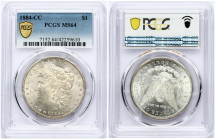 USA 1 Dollar 1884 CC 'Morgan Dollar' Carson City. Obverse: Liberty head; facing left. Lettering: E·PLURIBUS·UNUM LIBERTY. Reverse: Eagle holding arrow...