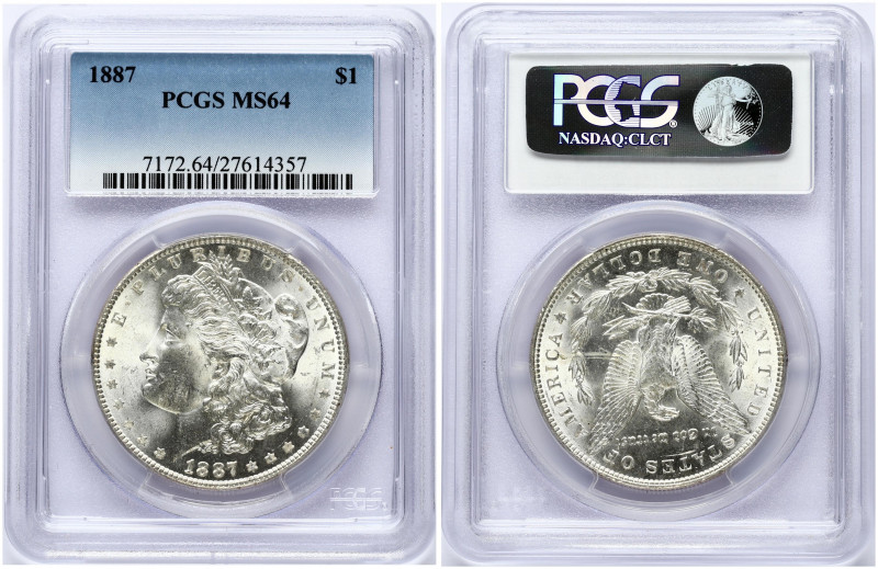 USA 1 Dollar 1887 'Morgan Dollar' Philadelphia. Obverse: Liberty head; facing le...