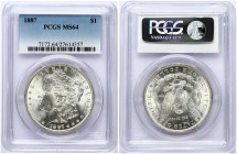 USA 1 Dollar 1887 'Morgan Dollar' Philadelphia. Obverse: Liberty head; facing left. Lettering: E·PLURIBUS·UNUM LIBERTY. Reverse: Eagle holding arrows ...