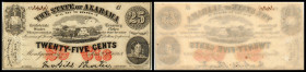 Continental-, Colonial Currency, State Issue, United States
Alabama. 25, 50 Cents, 3. Serie u. ohne Serie, 1863, P-211c, 212a. State of / Civil War
I