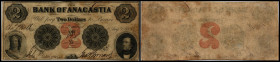 Continental-, Colonial Currency, State Issue, United States
District of Columbia, Washington D.C. 2 $ August 1.1854, 2 Sign., Haxby DC 35. Anacastia, ...