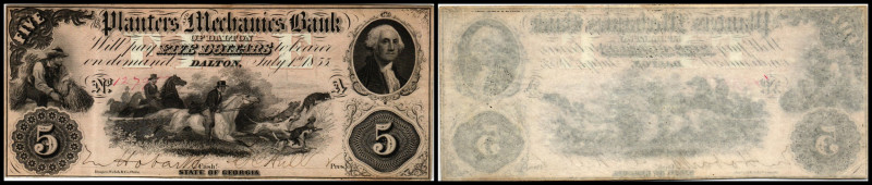 Continental-, Colonial Currency, State Issue, United States
Georgia. 5 $ 1855, 2...