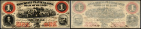 Continental-, Colonial Currency, State Issue, United States
Georgia. 1 $ 1859, 2 Signaturen, Ser.A, 2x rot. Merchants Planters Bk, - Haxbay 315
III+