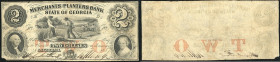 Continental-, Colonial Currency, State Issue, United States
Georgia. 2 $ 1857, 2 Signaturen,  rot TWO, Eckfehler. Merchants Planters Bk, - Haxbay 315
...