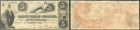Continental-, Colonial Currency, State Issue, United States
Georgia. 5 $ 1850s, 2 Signaturen, Principal Bk. State George Bk, - Haxby 330/IA u. II Civi...